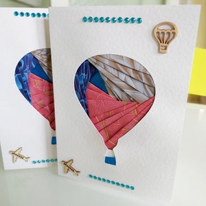 Cartão em branco de balão de ar quente. Cartão grande feito à mão com íris dobrada de 6 x 8 ". Aniversário, dia dos pais, dia das mães ou qualquer ocasião.