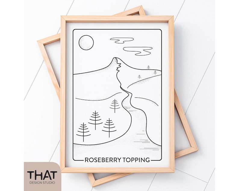 PRINT Roseberry Topping on white heavyweight paper black & white line art unframed image 1
