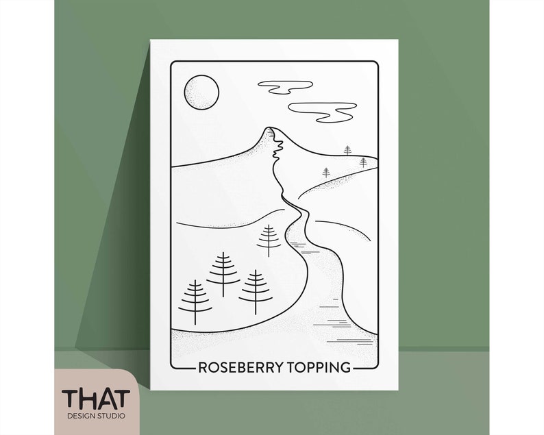 PRINT Roseberry Topping on white heavyweight paper black & white line art unframed image 3