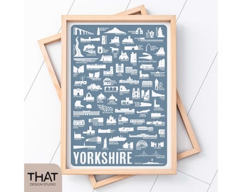 PRINT Yorkshire icons | on white heavyweight paper | landmarks, museums, monuments and sights from the county | art | unframed