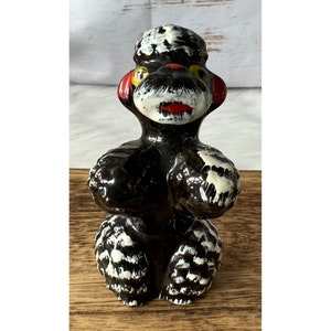Vintage 1950&#39;s MCM Japanese Ceramic Black Poodle Puppy Kitschy Figurine