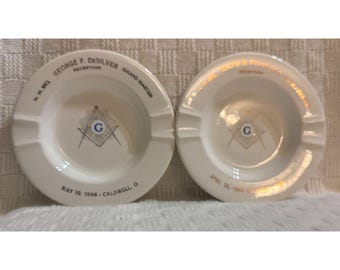 Set of 2 VTG 1960's Masonic Temple Grandmaster Personalized Reception Ashtrays