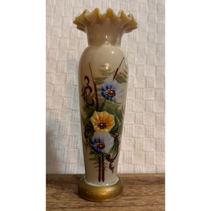 Antique Victorian Bristol Glass Vase Hand Painted Enamel
