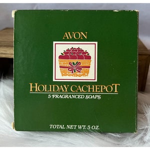 VTG 1985 Avon Holiday Cache Pot Apple Tin con saponi profumati a forma di mela