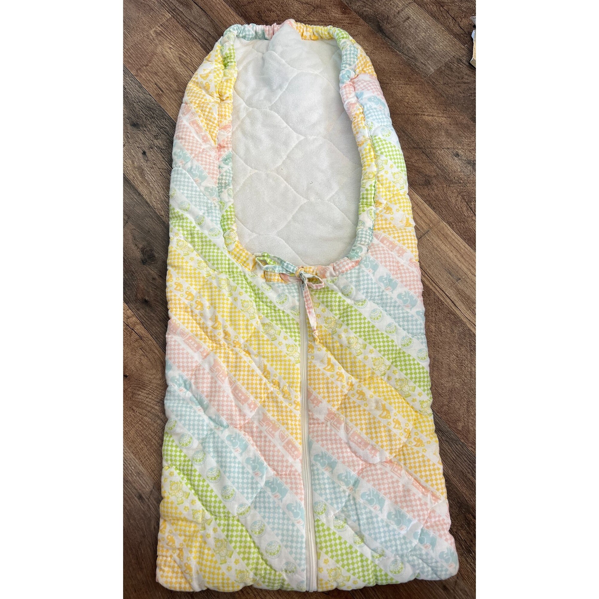 Vintage Quilted Baby Bunting Sleeping Bag /papoose Pastel Colors Zips up & Ties Etsy