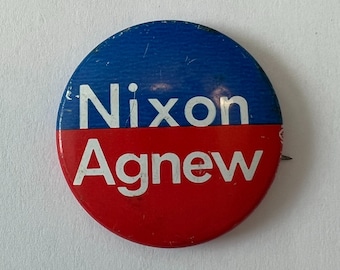 Vintage 1972 Nixon / Agnew rood, wit en blauw presidentiële campagne pin / knop