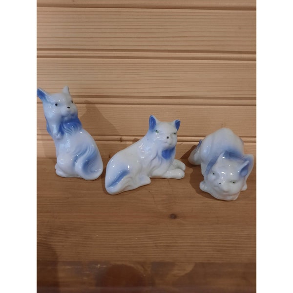Blue and White Vintage Cat Porcelain Cat Set Cat Lover