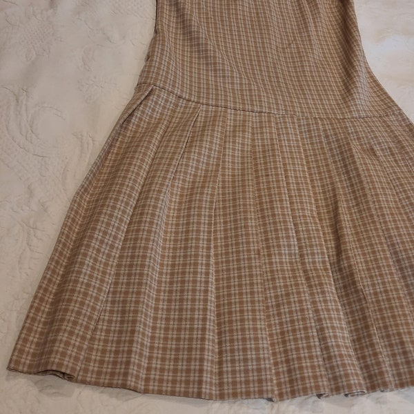 Vintage Union Made Sleeveless Drop Waist Dress Plaid, 1950's House Dress
