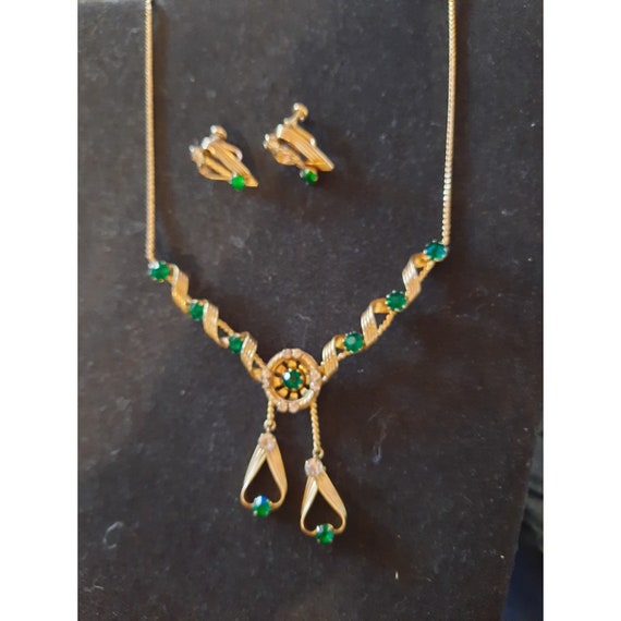 Vintage Necklace and Earring Set Marked V20-12K G… - image 1