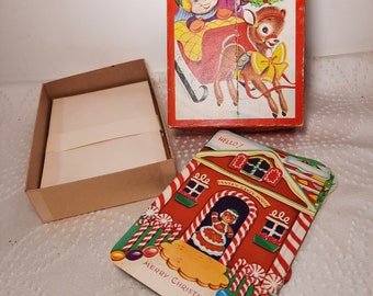 Vintage Christmas Kiddie Cards, Box of 7 Cards, 1 is used.
