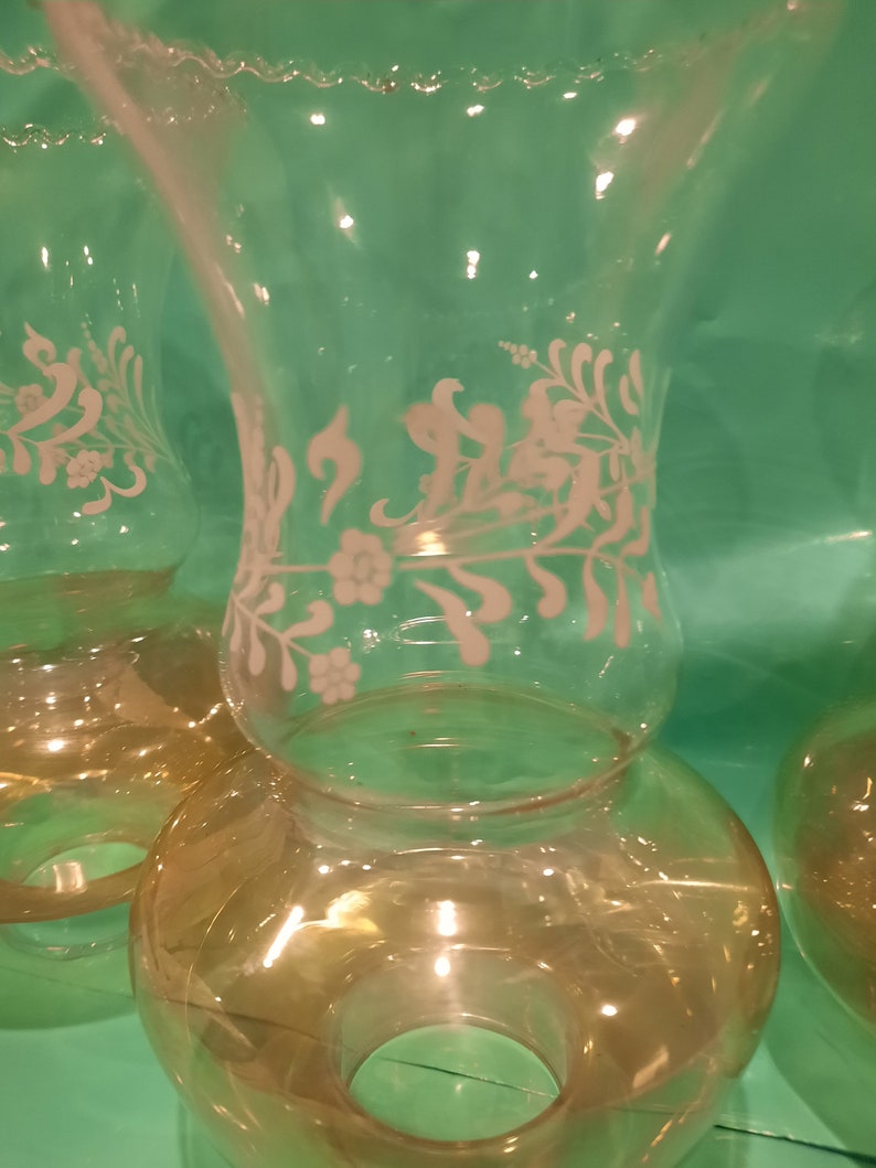 Vintage Glass Oil Lamp Chimney With Applied Pattern Etsy