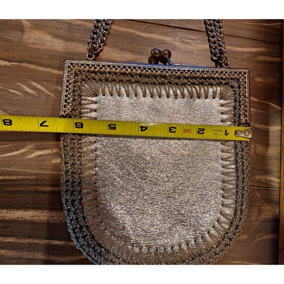 Vintage 60s Silver Crochet Ladies Evening Bag Heu… - image 8