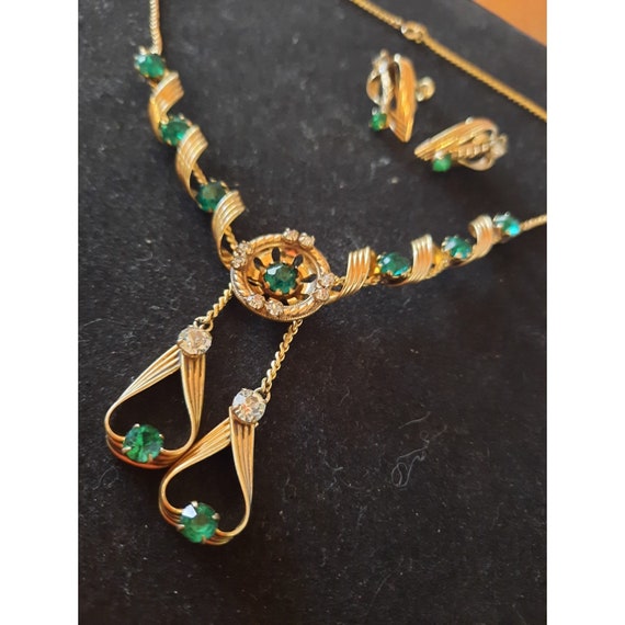Vintage Necklace and Earring Set Marked V20-12K G… - image 2