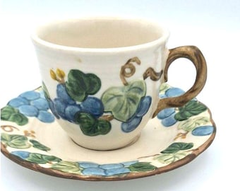 Poppy Trail by Metlox Made in California VTG Sculpted Blue Grape Cup & Saucer