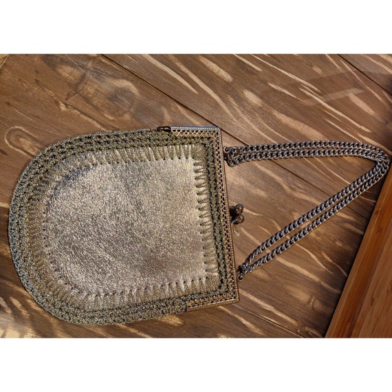 Vintage 60s Silver Crochet Ladies Evening Bag Heu… - image 2