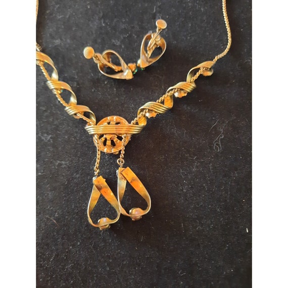 Vintage Necklace and Earring Set Marked V20-12K G… - image 8
