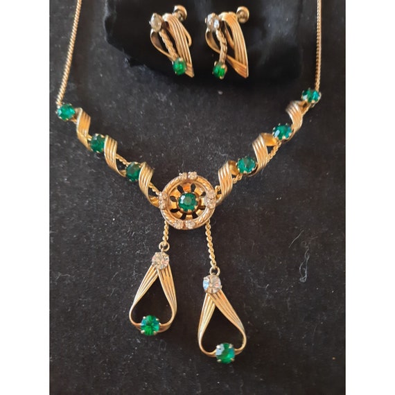 Vintage Necklace and Earring Set Marked V20-12K G… - image 5