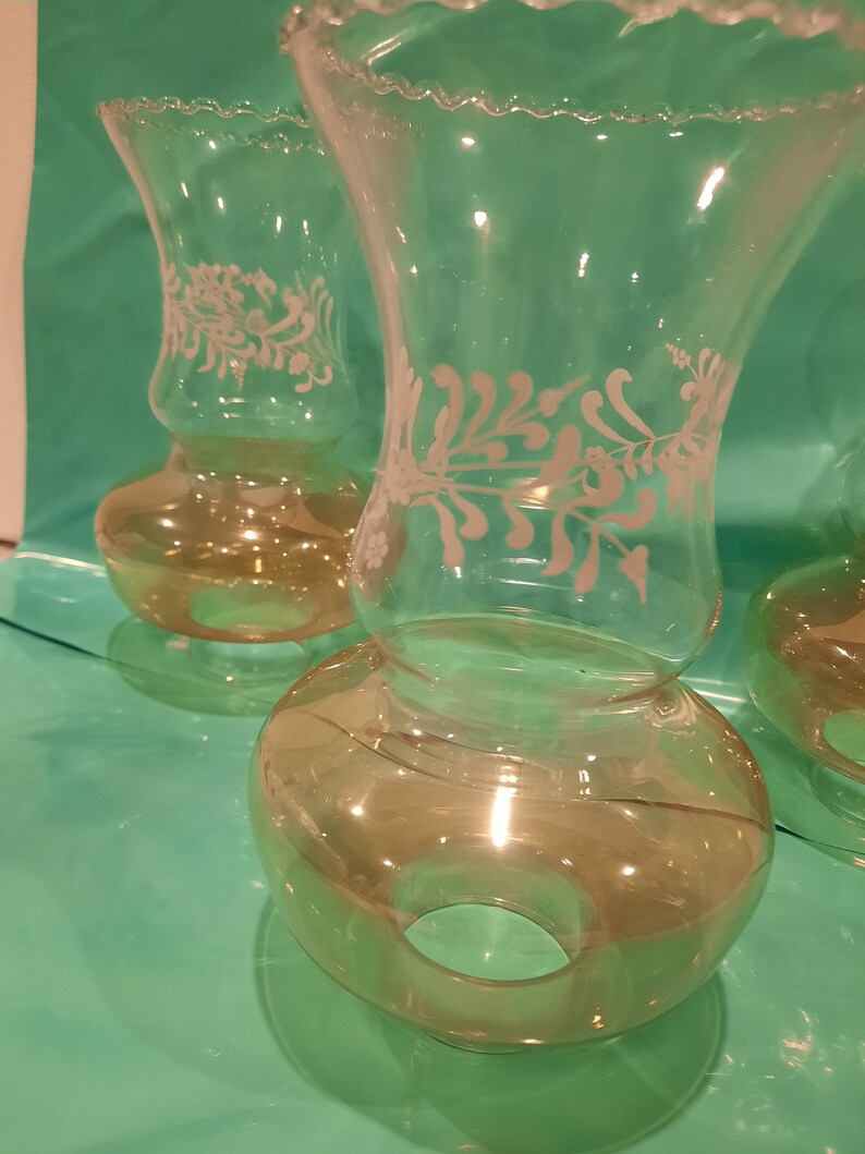 Vintage Glass Oil Lamp Chimney With Applied Pattern Etsy