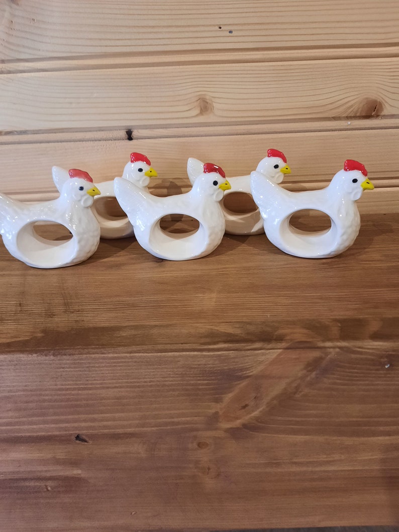 Vintage Rooster Ceramic Napkin Rings Set of 5 Etsy