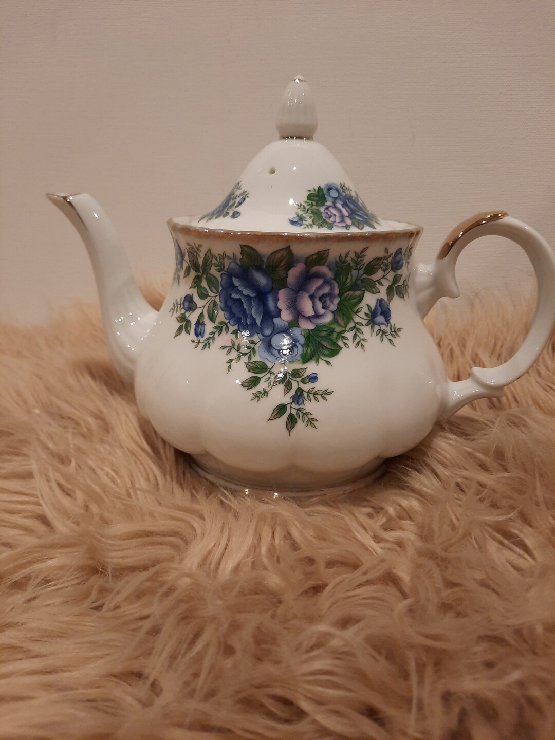 English Garden Teapot by Robinson Designs Blue and Lavender Flowers Etsy