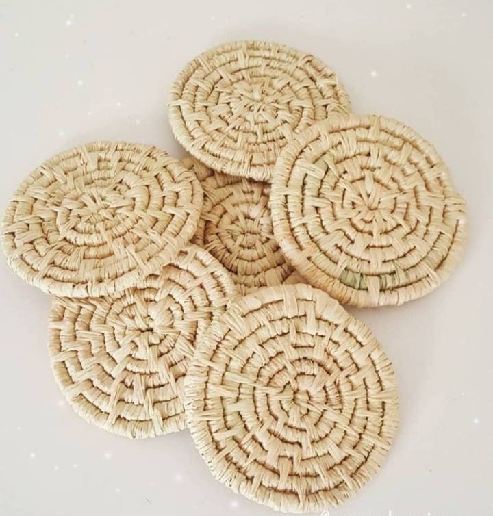 Set of 6 raffia coasters woven coasters Etsy
