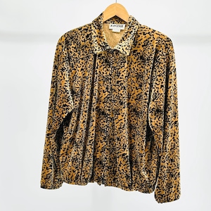 80s Brown Black Leopard Velvet Full Zip Athleisure Track Jacket