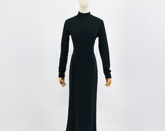 Vintage 90s Stretch by Sue Brett Black Long Sleeve High Neck Maxi Body Con Dress Size M