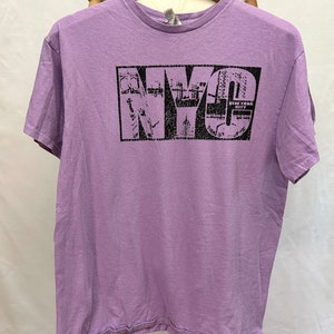 ヴィンテージ 90 年代 ダメージ加工 パープル Tシャツ NYC ニューヨーク市 グラフィック サイズ L