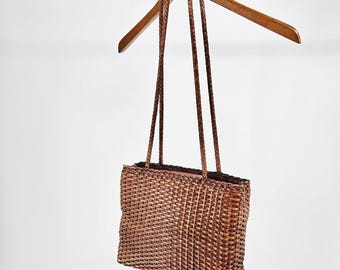 Vintage y2k Talbots Woven Leather Brown Minimalist Basket Shoulder Bag