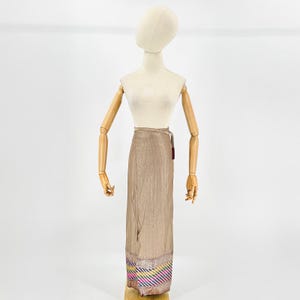 NWT 90s Gold Red 100% Silk Upcycled Indian Sari Wrap Skirt Rainbow Trim