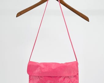 Vintage 80s Pink Genuine Leather Retro Barbiecore Shoulder Bag Purse