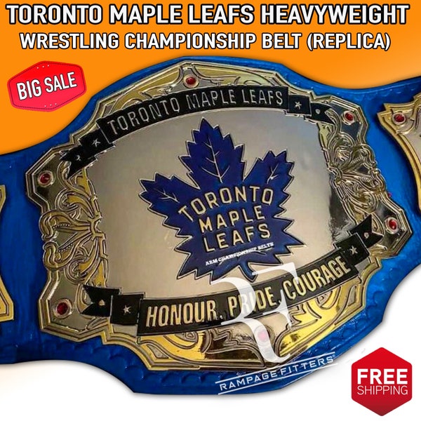 Toronto Maple Leafs Tournament Championship Wrestling Title Replica Belt 50 inches Genuine Leather Strap 2mm/4mm BRASS Plates Adult Size