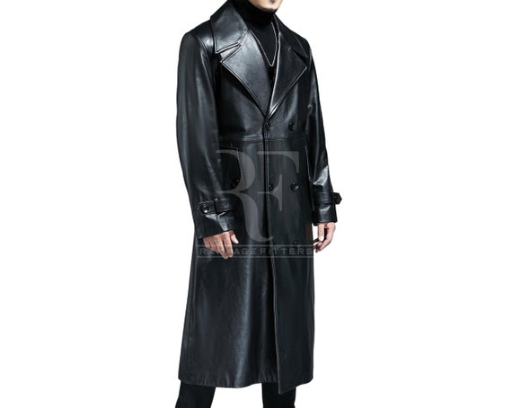 Mens long leather coat cheap