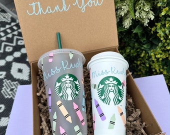Teachers Pastel Pencil Official Personalised Starbucks Cup // Personalised Gift// 24oz Cold Cup// 16oz Hot Cup// Starbucks Gift Set