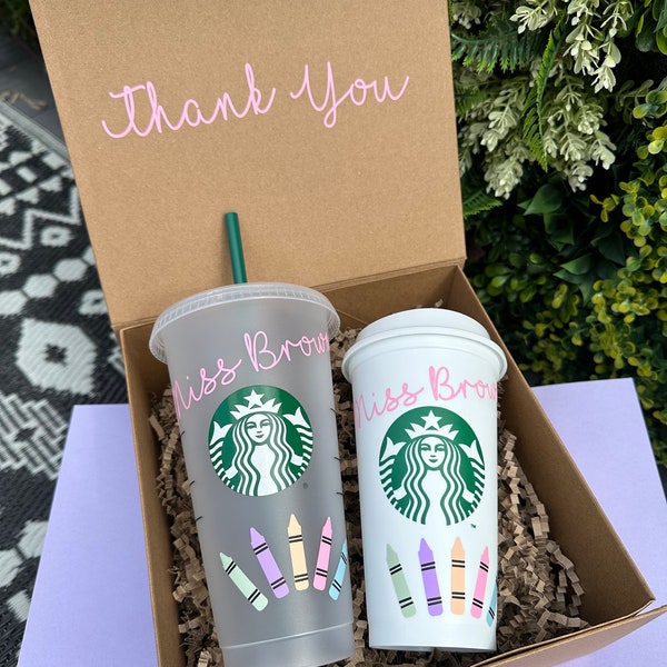 Teacher Pastel Pencil Official Personalised Starbucks Cup // Personalised Gift// 24oz Cold Cup// 16oz Hot Cup// Starbucks Gift Set