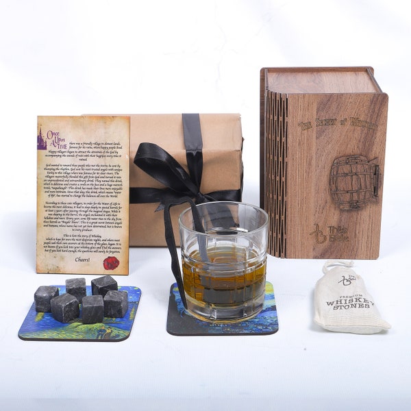 Coffrets cadeaux whisky pour homme - Coffret cadeau whisky - Idée cadeau de Noël emballée - Verre à whisky - 8 pierres à whisky - Meilleur cadeau homme fête des pères