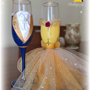 BEAUTY and Beast Toast Glasses, Disney theme personalized glasses