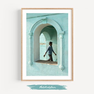 Turquoise India Archway Print: Minimalist Architecture Wall Art