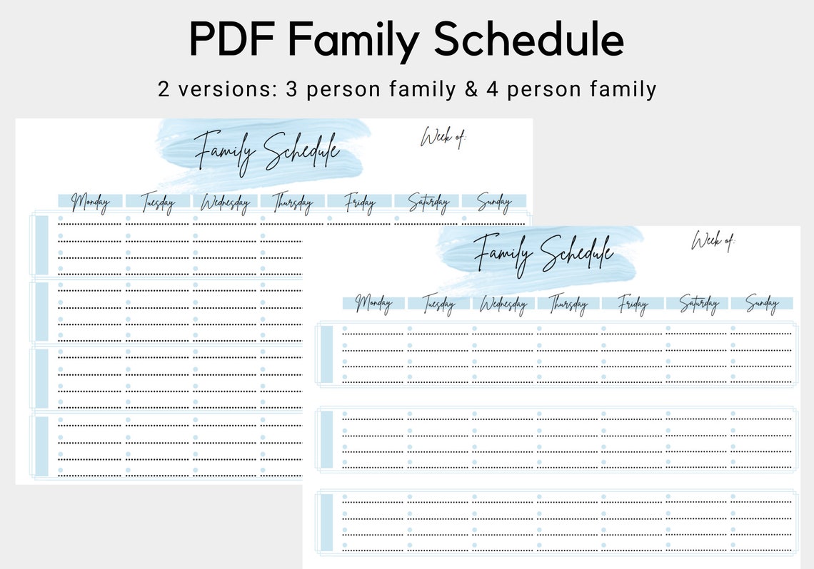Printable Weekly PDF Family Schedule Weekly planner Family | Etsy