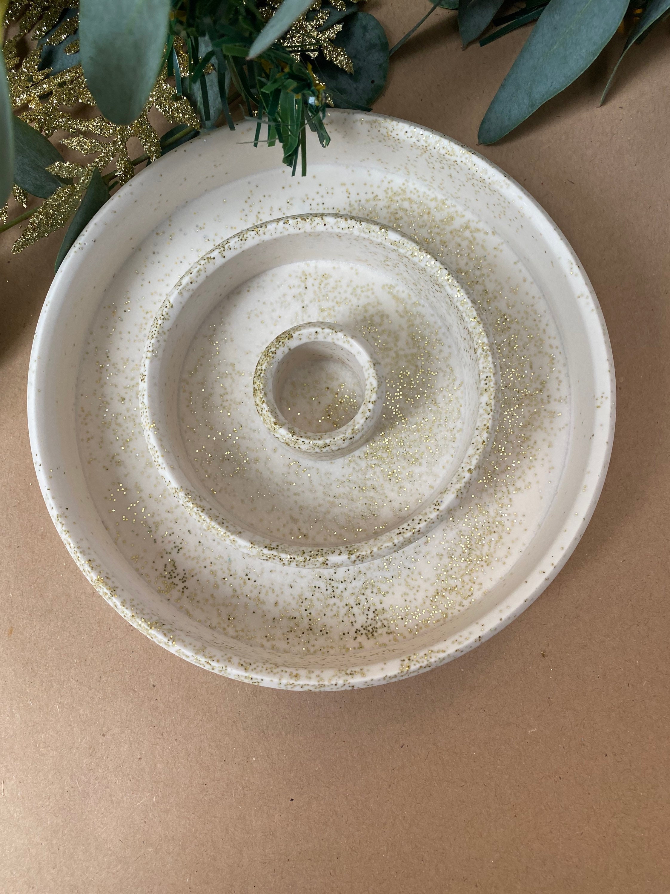 Bougeoir Or Paillettes Eco Résine Jesmonite Fait à La Main