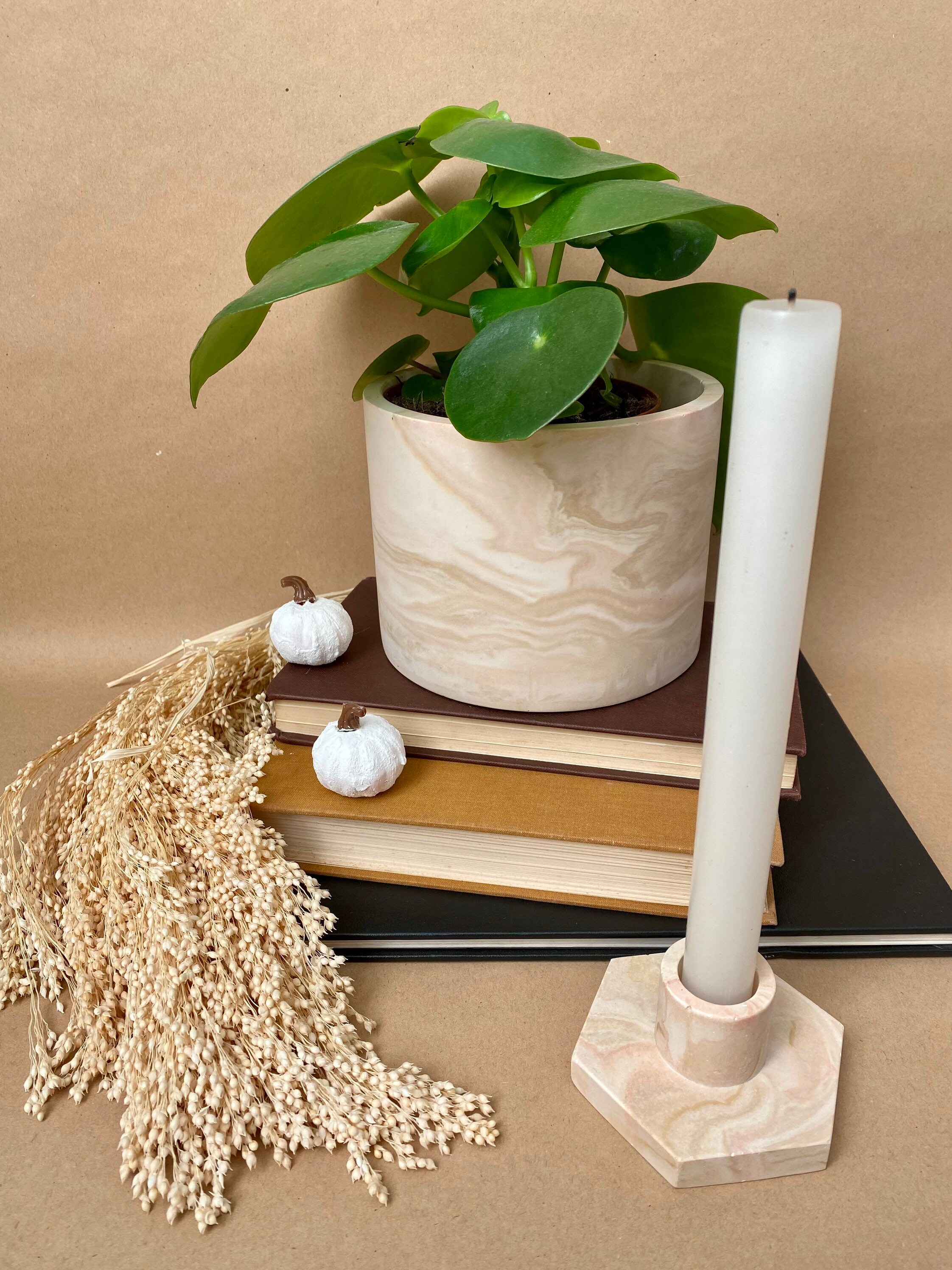 Set Plant Pot Small Candle Holder Eco Resin Jesmonite