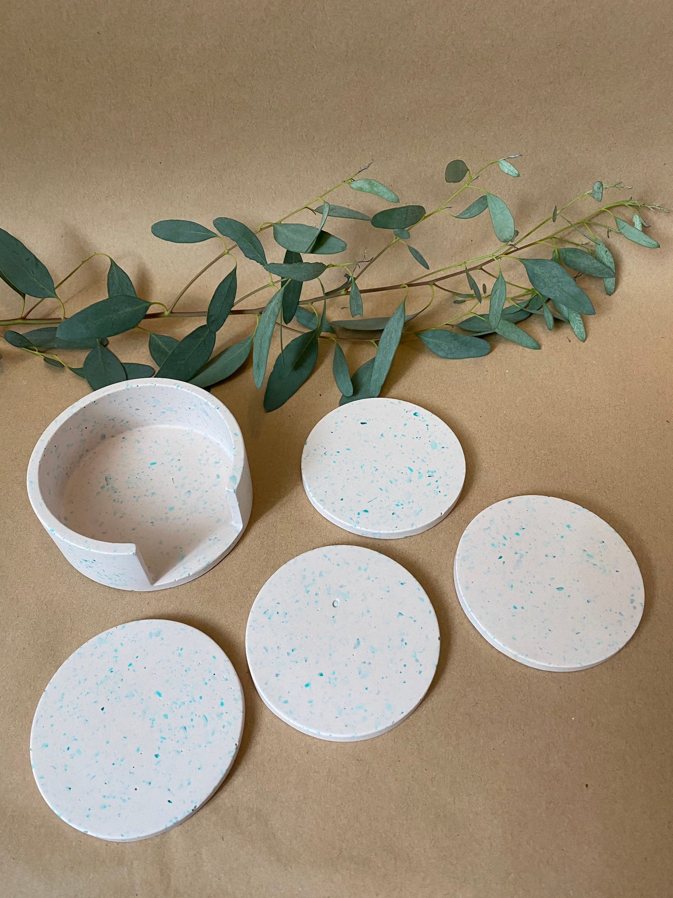 Ensemble de Sous-Verres Rose Vert Terrazzo Eco Résine Jesmonite