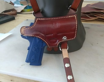 Shoulder holster for Colt Defender 9mm/Springfield 1911 EMP/Kimber 45 with double magazine right handed