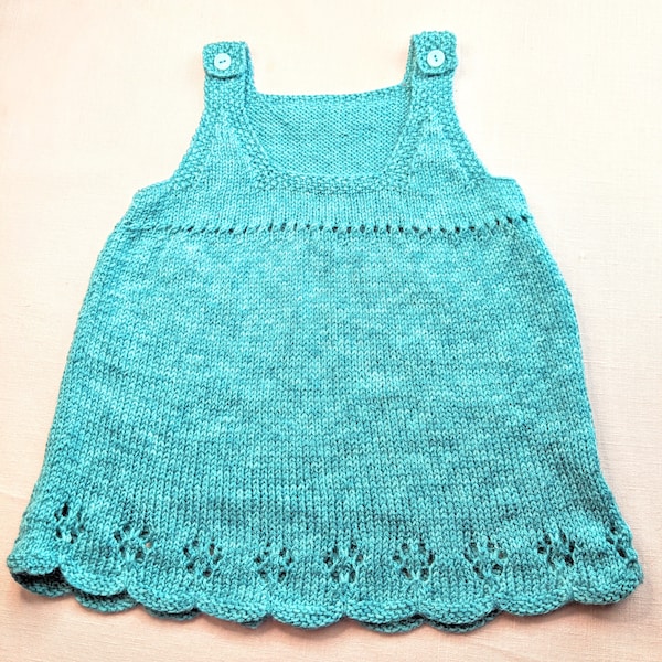 Knitting PDF Pattern Baby Girl Dress - Scalloped Edge Pinafore Dress For Baby 3-12 months