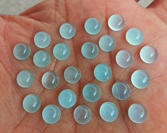 Cabochon di calcedonio color acquamarina, pietra preziosa rotonda con fondo piatto (intervallo di dimensioni da 3 mm a 20 mm)