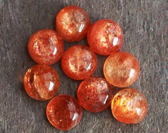 Red Sunstone Cabochon, Round Flat Back Gemstone (3-15 mm