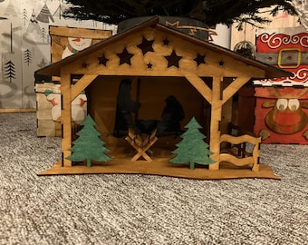 Presepe di Natale, file digitale DXF PDF CDR AI SVG, design in compensato da 3 mm. Decorazione per scrivania, mobiletto.