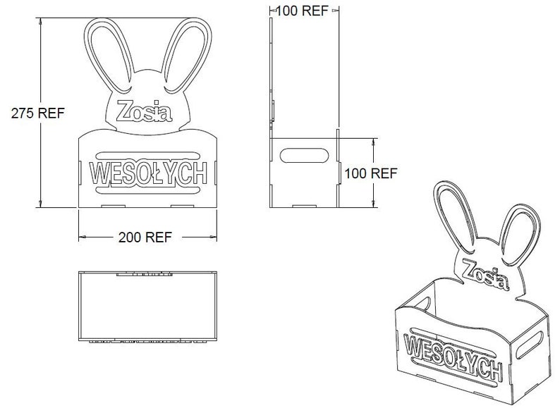 Easter basket idea, Koszyk Wielkanoc, Baza Stroik, plik cyfrowy dxf pdf cdr ai svg skejka 3mm laser / 4 wzory / instant download, zdjęcie 2