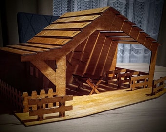 Weihnachtskrippe, digitale Datei dxf pdf cdr ai svg, Design Sperrholz 3mm und 4mm (zwei separate Dateien). Schreibtisch- und Schrankdekoration.