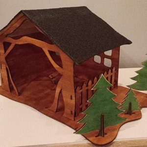 Kerststal Kerstmis, digitaal bestand dxf pdf cdr ai svg, ontwerp multiplex 3mm. Decoratie bureaukast.